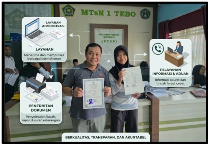 Berikan Pelayanan Prima, Karyawan PTSP Neny Usman Layani Pengambilan Ijazah di MTsN 1 Tebo