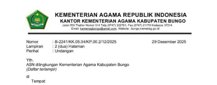 Enam PNS MAN 2 Bungo Terima Undangan Penyematan Tanda Kehormatan Satyalancana Karya Satya