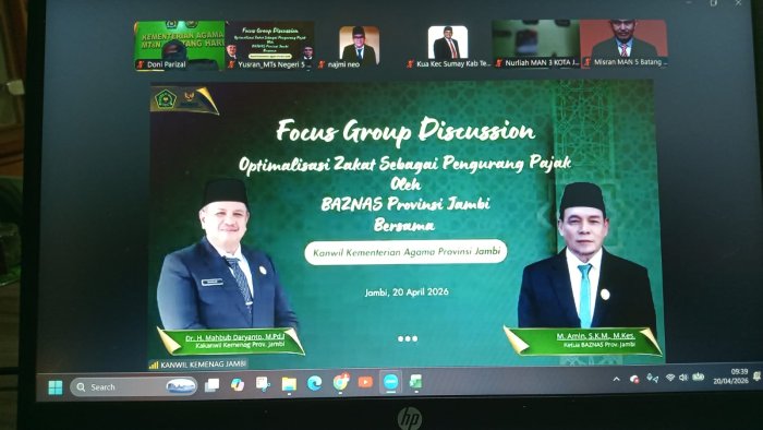 Kaur TU MTsN 1 Bungo Ikuti FGD Optimalisasi Zakat Kanwil Kemenag Jambi Bersama Baznas Provinsi via Zoom