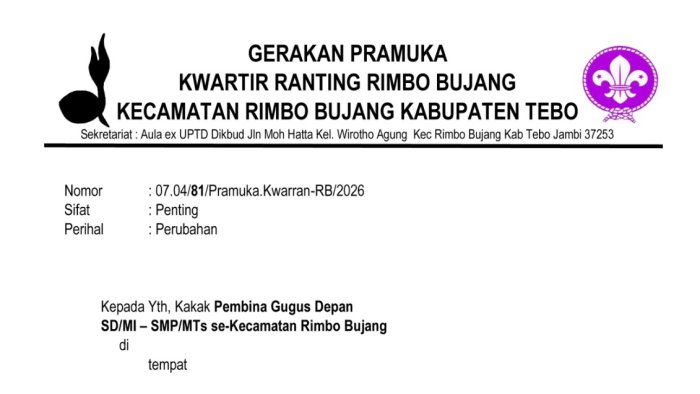 LT-II Pramuka Kwarran Rimbo Bujang Ditunda hingga Desember, MIN 4 Tebo Sediakan Waktu Tambahan untuk Persiapan