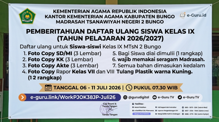 MTsN 2 Bungo Rilis Jadwal dan Syarat Daftar Ulang Siswa Kelas IX Tahun Pelajaran 2026/2027