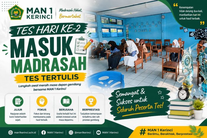Tes Tertulis Hari Kedua SPMB MAN 1 Kerinci 2026 Berjalan Lancar, Calon Peserta Tunjukkan Semangat Raih Prestasi Tes Tertulis Hari Kedua SPMB MAN 1 Kerinci 2026 Berjalan Lancar, Calon Peserta Tunjukkan Semangat Raih Prestasi