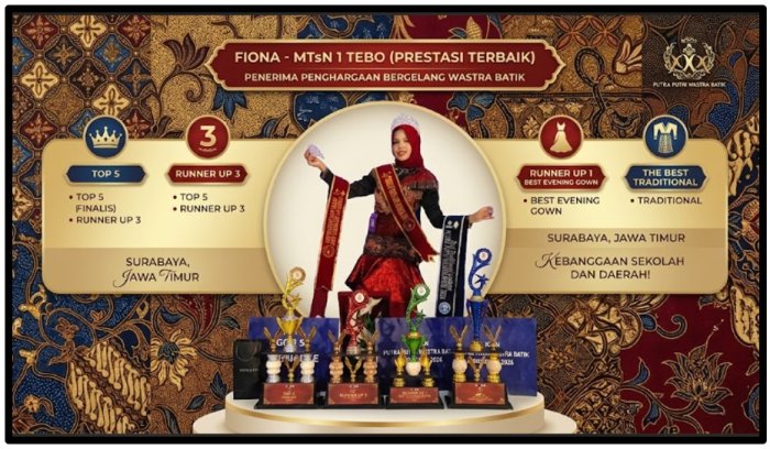Membanggakan! Siswi MTsN 1 Tebo, Fiona, Raih Deretan Penghargaan di Surabaya