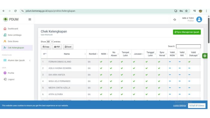 Validasi Data PDUM Tuntas, MIN 4 Tebo Bersiap Menuju Rangkaian Ujian dan Kelulusan Siswa Kelas 6 Validasi Data PDUM Tuntas, MIN 4 Tebo Bersiap Menuju Rangkaian Ujian dan Kelulusan Siswa Kelas 6