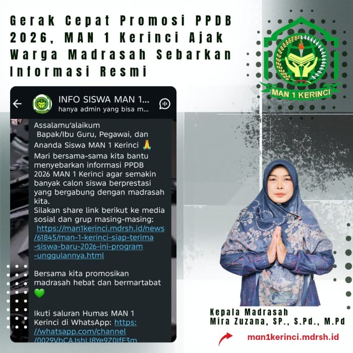 Gerak Cepat Promosi PPDB 2026, MAN 1 Kerinci Ajak Warga Madrasah Sebarkan Informasi Resmi Gerak Cepat Promosi PPDB 2026, MAN 1 Kerinci Ajak Warga Madrasah Sebarkan Informasi Resmi