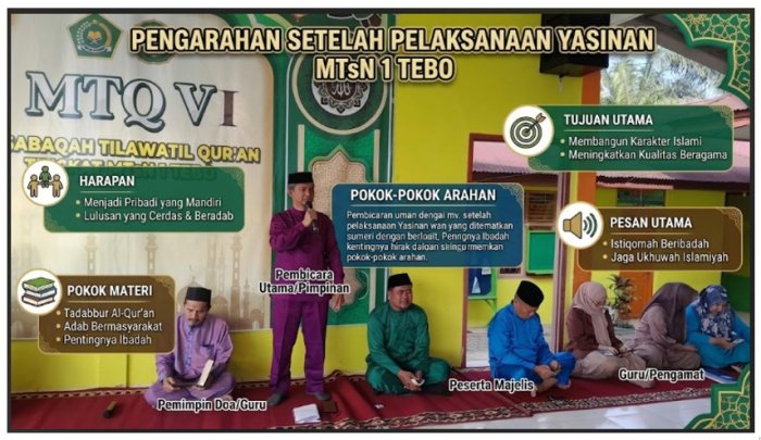 Pesan Penuh Inspirasi, Bapak Zulkarnain Berikan Pengarahan Usai Yasinan Bersama di Aula Tri Utama MTsN 1 Tebo