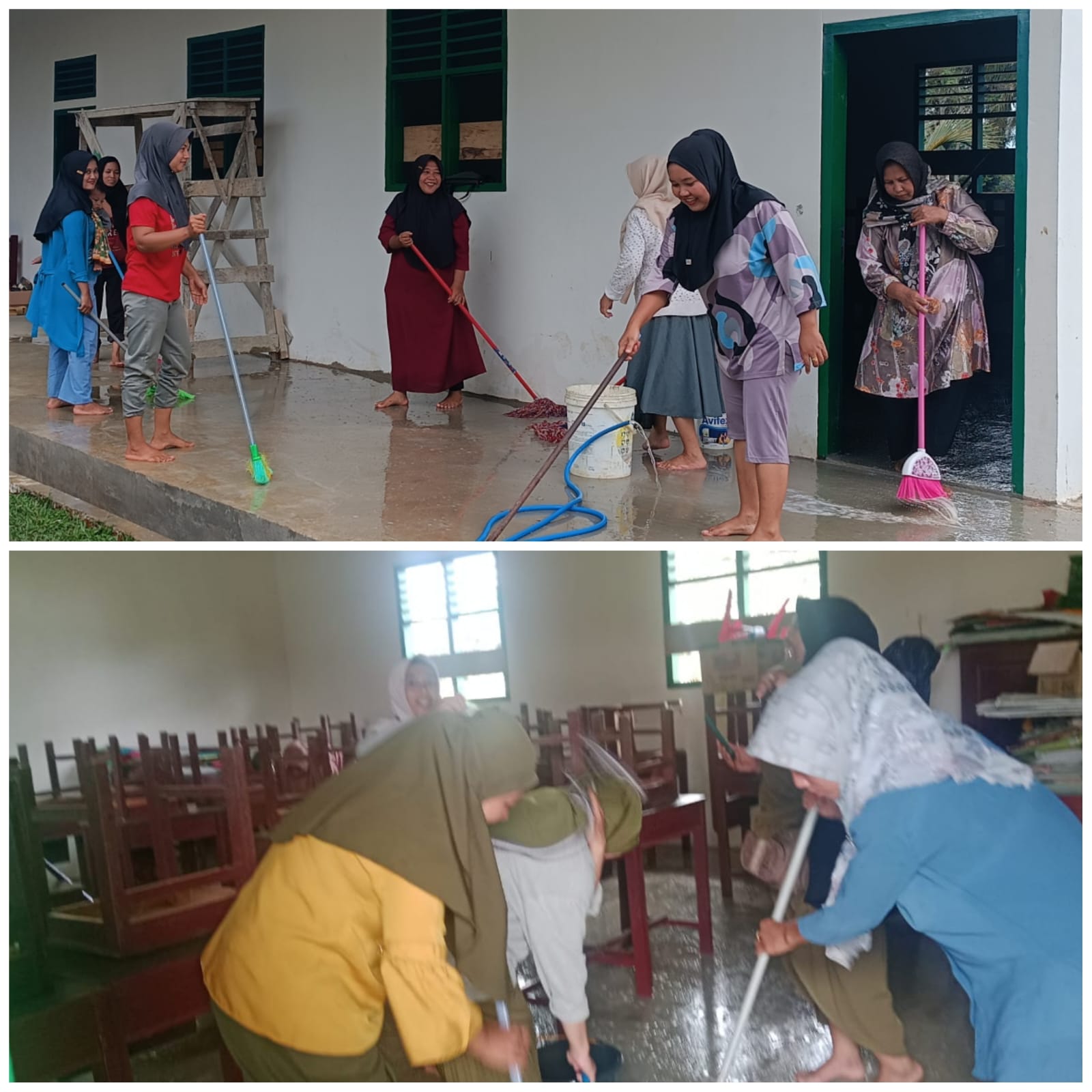 Orangtua Siswa Kelas 1 Antusias Gotong-royong Bersihkan Ruang Kelas Baru 