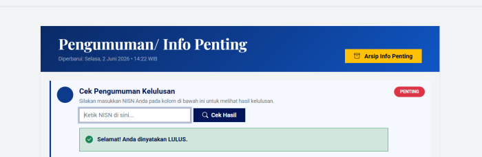 Pengumuman Kelulusan Siswa Kelas IX Tahun Pelajaran 2025-2026