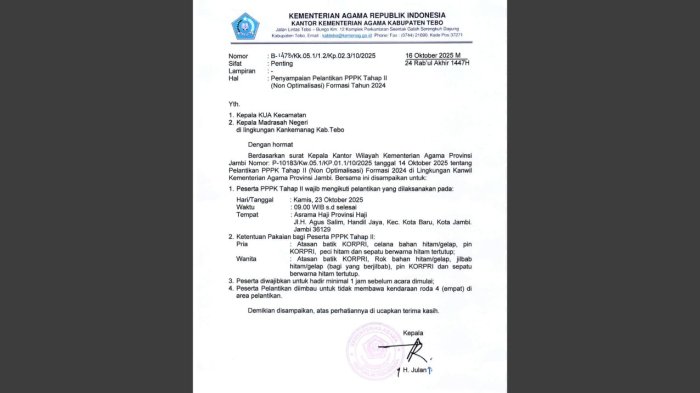 Staf MIN 4 Tebo Siap Hadiri Pelantikan PPPK Tahap II di Jambi