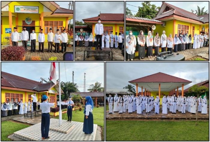 MTs N 1 TEBO LAKSANAKAN APEL PENGHORMATAN BENDERA SENIN PAGI 2022