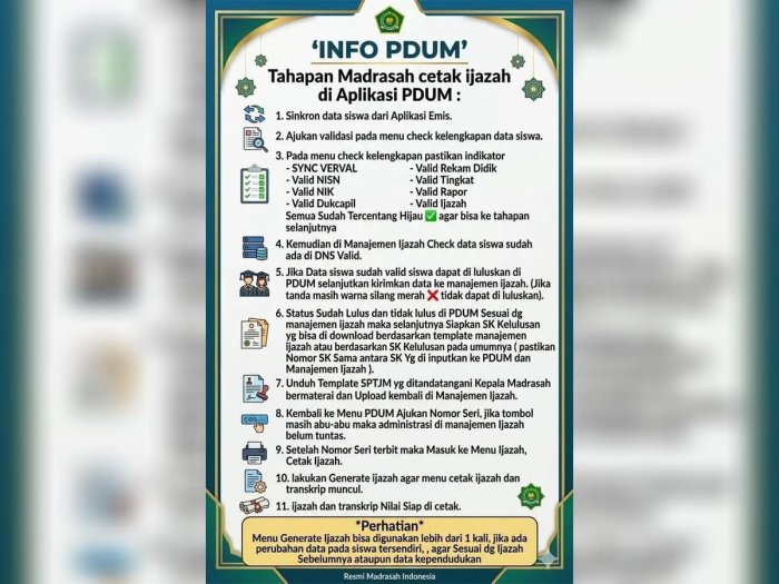 INFO PDUM: Rangkaian Tahapan Madrasah Berujung pada Cetak Ijazah di Aplikasi PDUM INFO PDUM: Rangkaian Tahapan Madrasah Berujung pada Cetak Ijazah di Aplikasi PDUM