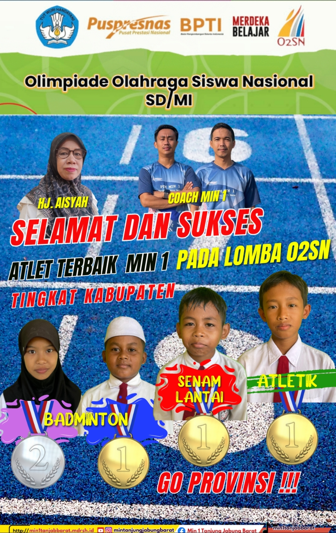Atlet O2SN MIN 1 Raih 3 Medali Emas 1 Perak serta 3 tiket melaju O2SN Tingkat Provinsi