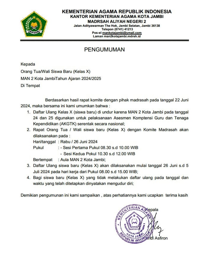 Info Daftar Ulang Peserta Didik Baru Kelas X Tahun Ajaran 2024/2025 Info Daftar Ulang Peserta Didik Baru Kelas X Tahun Ajaran 2024/2025