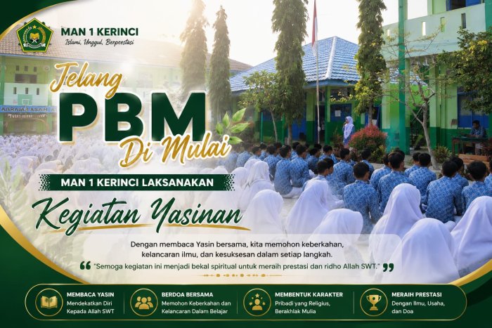 jelang pbm dimulai, man 1 kerinci gelar yasinan bersama untuk memohon keberkahan dan kelancaran belajar