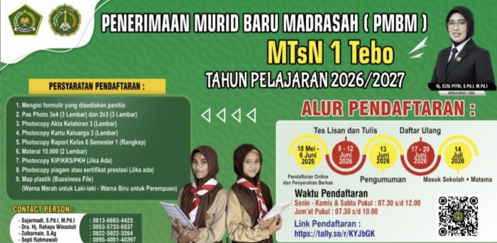 MTsN 1 Tebo Buka Pendaftaran Siswa Baru 2026