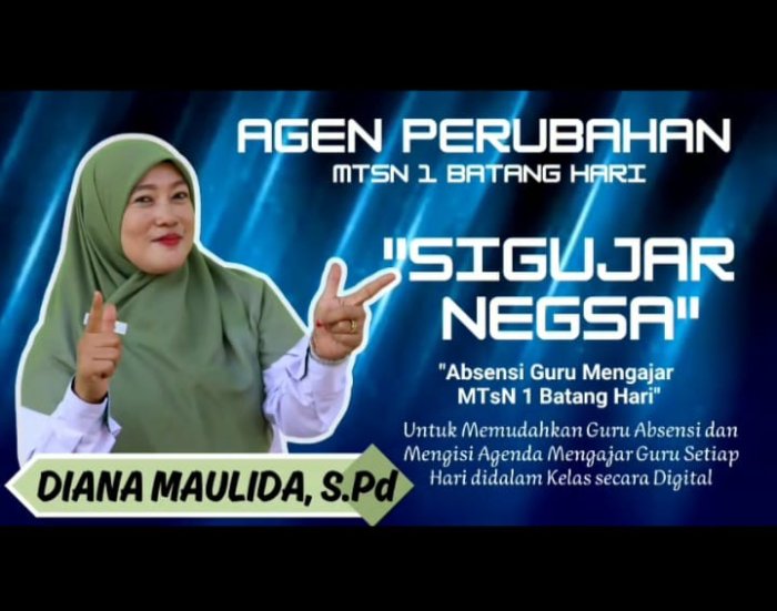 Dorong Inovasi Digital, Agen Perubahan MTsN 1 Batang Hari Ibu Diana Maulida Hadirkan SIGUJAR NEGSA