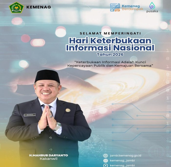 Kakanwil Kemenag Provinsi Jambi Bapak H. Mahbub Daryanto Ajak Perkuat Keterbukaan Informasi Nasional 2026 Kakanwil Kemenag Provinsi Jambi Bapak H. Mahbub Daryanto Ajak Perkuat Keterbukaan Informasi Nasional 2026