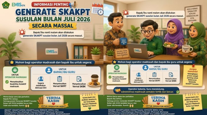Kemenag Umumkan Jadwal Generate SKAKPT Susulan Juli 2026