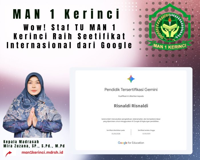 Wow! Staf TU MAN 1 Kerinci Raih Seetifikat Internasional dari Google
