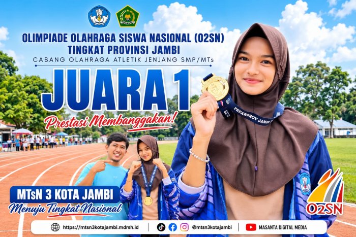 Membanggakan! Siswi MTsN 3 Kota Jambi Raih Juara 1 O2SN Provinsi Jambi