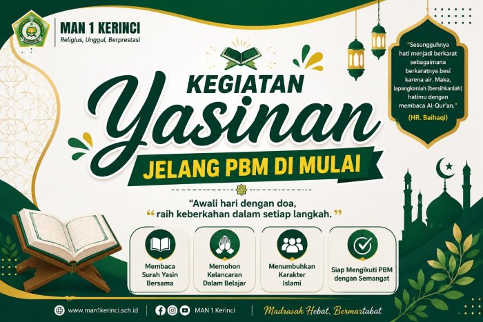 Kegiatan Yasinan Rutin MAN 1 Kerinci Awali PBM dengan Doa dan Penguatan Karakter Islami