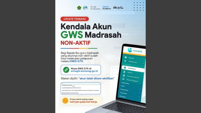 Akun Google Workspace Madrasah Nonaktif? Ini Langkah Reaktivasi melalui EMIS GTK