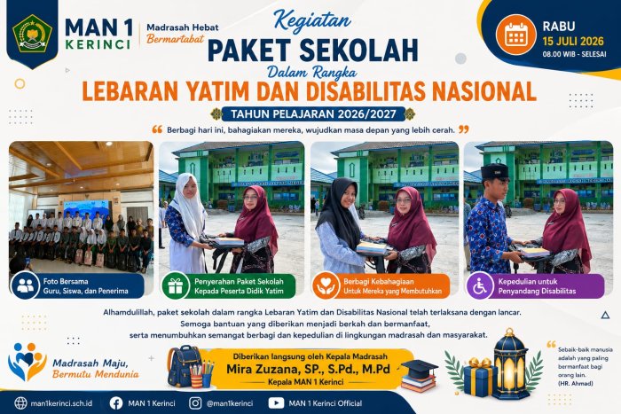 MAN 1 Kerinci Salurkan Paket Sekolah dalam Rangka Lebaran Yatim dan Disabilitas Nasional 2026