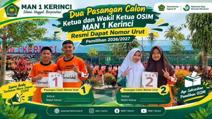 Dua Pasangan Calon Ketua dan Wakil Ketua OSIM MAN 1 Kerinci Resmi Dapat Nomor Urut Pemilihan 2026/2027