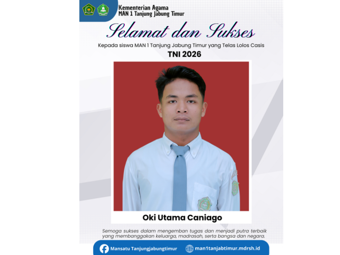 Siswa MAN 1 Tanjung Jabung Timur Lolos Seleksi TNI 2026, Oki Utama Caniago Torehkan Prestasi Membanggakan