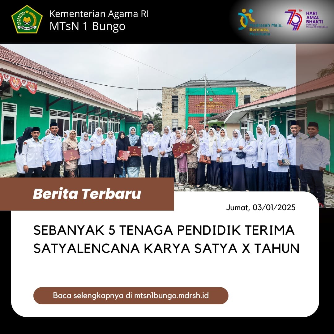 Penyerahan Satya Lencana Karya, Pengabdian 10 tahun bagi Tenaga Pendidik MTsN 1 Bungo, Warnai Gelaran HAB ke-79 Penyerahan Satya Lencana Karya, Pengabdian 10 tahun bagi Tenaga Pendidik MTsN 1 Bungo, Warnai Gelaran HAB ke-79