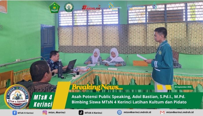 Asah Potensi Public Speaking, Adol Bastian, S.Pd.I., M.Pd. Bimbing Siswa MTsN 4 Kerinci Latihan Kultum dan Pidato Asah Potensi Public Speaking, Adol Bastian, S.Pd.I., M.Pd. Bimbing Siswa MTsN 4 Kerinci Latihan Kultum dan Pidato