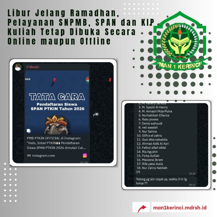 Libur Jelang Ramadhan, Pelayanan SNPMB, SPAN dan KIP Kuliah Tetap Dibuka Secara Online maupun Offline Libur Jelang Ramadhan, Pelayanan SNPMB, SPAN dan KIP Kuliah Tetap Dibuka Secara Online maupun Offline