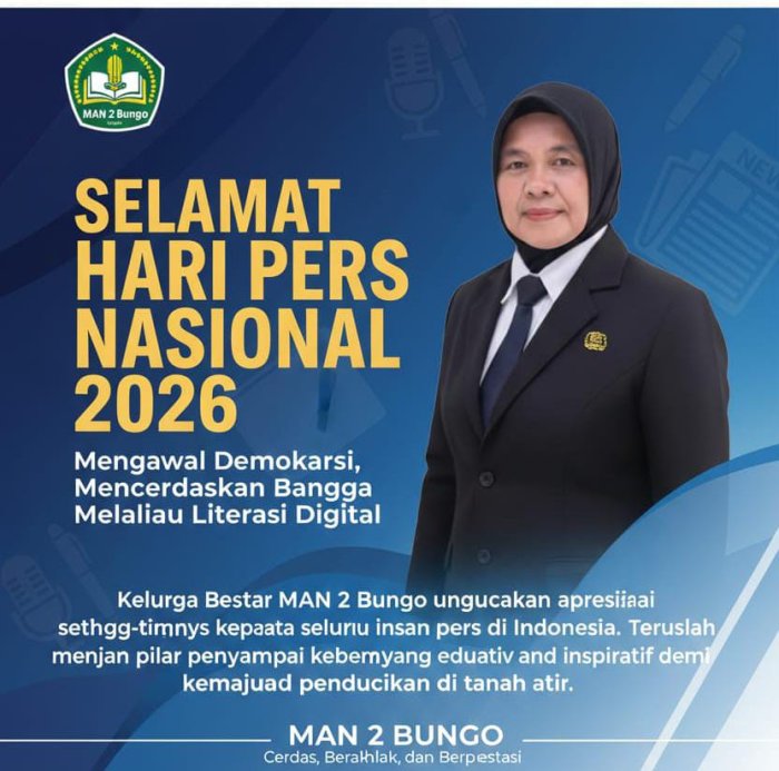 Kepala MAN 2 Bungo Ucapkan Selamat Hari Pers Nasional 9 Februari 2026 Kepala MAN 2 Bungo Ucapkan Selamat Hari Pers Nasional 9 Februari 2026