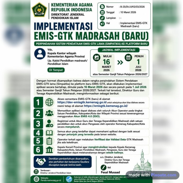 EMIS GTK Madrasah Baru Siap Menggantikan Simpatika, Implementasi Penuh Dimulai 1 Juli 2026 EMIS GTK Madrasah Baru Siap Menggantikan Simpatika, Implementasi Penuh Dimulai 1 Juli 2026