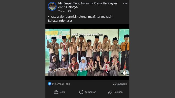 Kelas 3B MIN 4 Tebo Kampanyekan Empat Kata Ajaib Lewat Video Edukatif