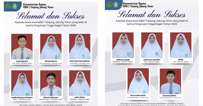 Membanggakan! Siswa MAN 1 Tanjung Jabung Timur Berhasil Tembus Perguruan Tinggi Negeri 2026