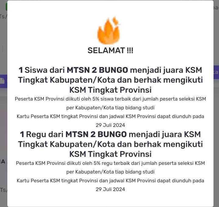 MTsN 2 BUNGO MERAIH JUARA 1 KATEGORI BEREGU DAN JUARA 2 KATEGORI INDIVIDUAL KSM TINGKAT KABUPATEN BUNGO MTsN 2 BUNGO MERAIH JUARA 1 KATEGORI BEREGU DAN JUARA 2 KATEGORI INDIVIDUAL KSM TINGKAT KABUPATEN BUNGO