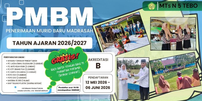 MTsN 5 Tebo Resmi Buka Penerimaan Murid Baru Tahun Pelajaran 2026/2027