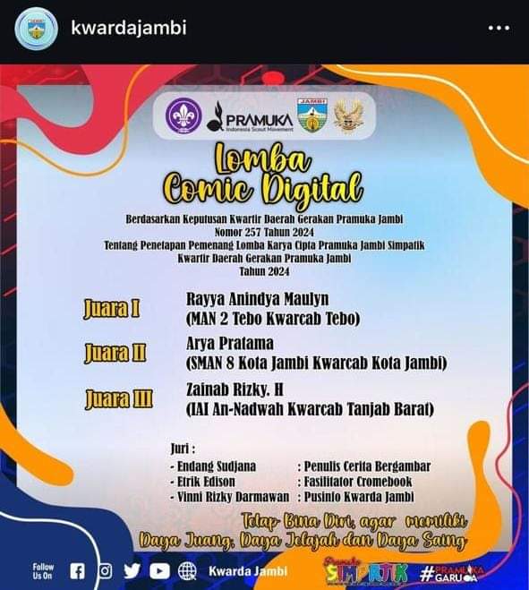 Siswa MAN 2 Tebo Terbaik Satu Pada Lomba Karya Cipta Pramuka Tingkat Provinsi Jambi Siswa MAN 2 Tebo Terbaik Satu Pada Lomba Karya Cipta Pramuka Tingkat Provinsi Jambi
