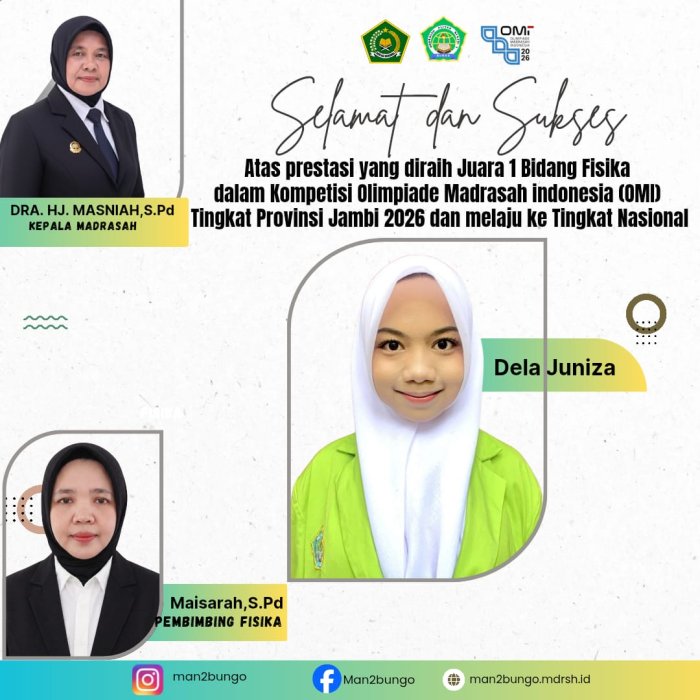 Prestasi gemilang! Dela juniza, siswi man 2 bungo, raih juara 1 omi 2026 tingkat provinsi bidang fisika dan melaju ke tingkat nasional Prestasi gemilang! Dela juniza, siswi man 2 bungo, raih juara 1 omi 2026 tingkat provinsi bidang fisika dan melaju ke tingkat nasional