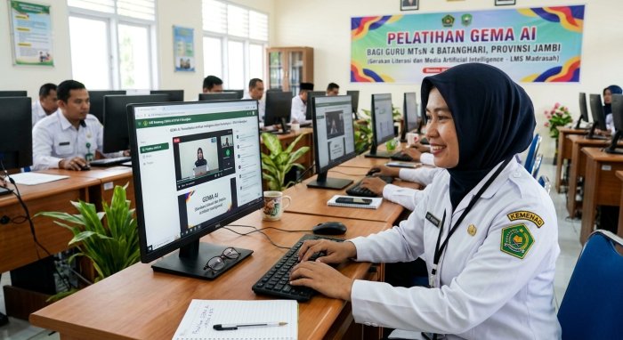 Tingkatkan Kualitas Pembelajaran Digital, Guru MTsN 4 Batanghari Ikuti Pelatihan GEMA AI