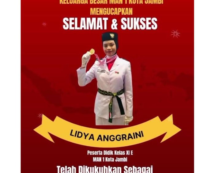 Selamat dan Sukses Lidya Anggraini Resmi Dikukuhkan sebagai Paskibraka Kota Jambi Selamat dan Sukses Lidya Anggraini Resmi Dikukuhkan sebagai Paskibraka Kota Jambi