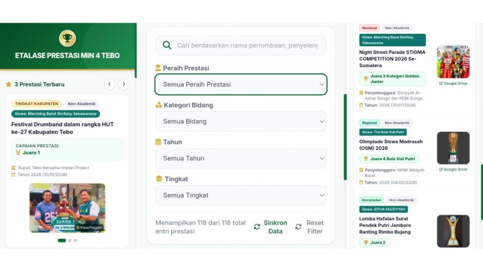 Satu Masalah Teratasi, Guru MIN 4 Tebo Ciptakan Inovasi Etalase Digital untuk Memudahkan Rekapitulasi Data Prestasi