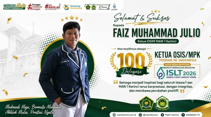 Ketua OSIM MAN 1 Kerinci Masuk 100 Delegasi Ketua OSIS/MPK Terbaik Indonesia, Siap Ikuti ISLT 2026