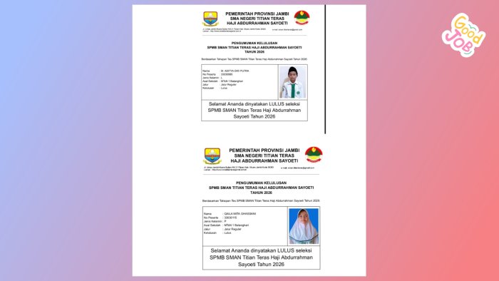 Cetak Prestasi Membanggakan, Dua Siswa MTsN 1 Batang Hari Lolos Seleksi SMAN Titian Teras 2026 Cetak Prestasi Membanggakan, Dua Siswa MTsN 1 Batang Hari Lolos Seleksi SMAN Titian Teras 2026