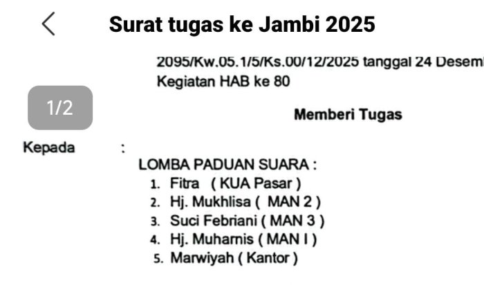 Hj. Mukhlisa, S.Pd.I Wakili MAN 2 Bungo dalam Paduan Suara HAB ke-80 Kemenag Provinsi Jambi Hj. Mukhlisa, S.Pd.I Wakili MAN 2 Bungo dalam Paduan Suara HAB ke-80 Kemenag Provinsi Jambi