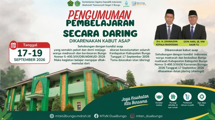 MTsN 2 Bungo Terapkan Pembelajaran Daring Akibat Kabut Asap MTsN 2 Bungo Terapkan Pembelajaran Daring Akibat Kabut Asap