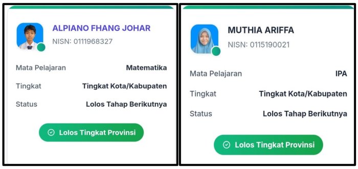 DUA SISWA MTsN 1 TEBO LOLOS OMI TINGKAT KABUPATEN TEBO