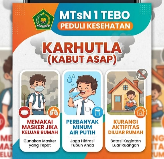 MTsN 1 Tebo Himbau Warga Madrasah Pakai Masker Antisipasi Kabut Asap