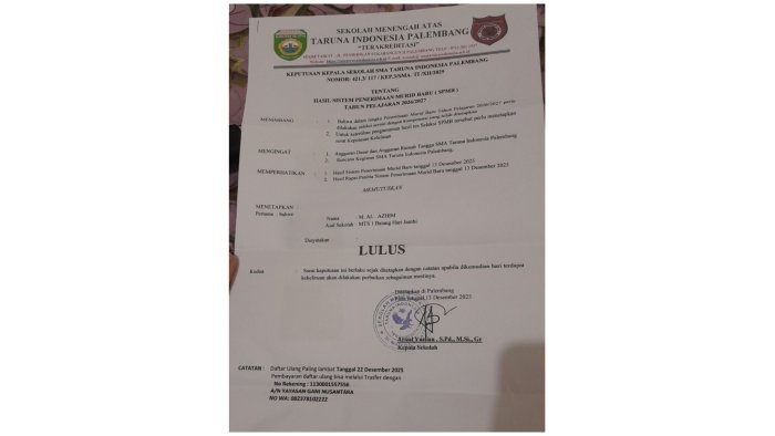 Siswa MTsN 1 Batang Hari Jambi Lulus Seleksi di SMA Taruna Indonesia Palembang Siswa MTsN 1 Batang Hari Jambi Lulus Seleksi di SMA Taruna Indonesia Palembang